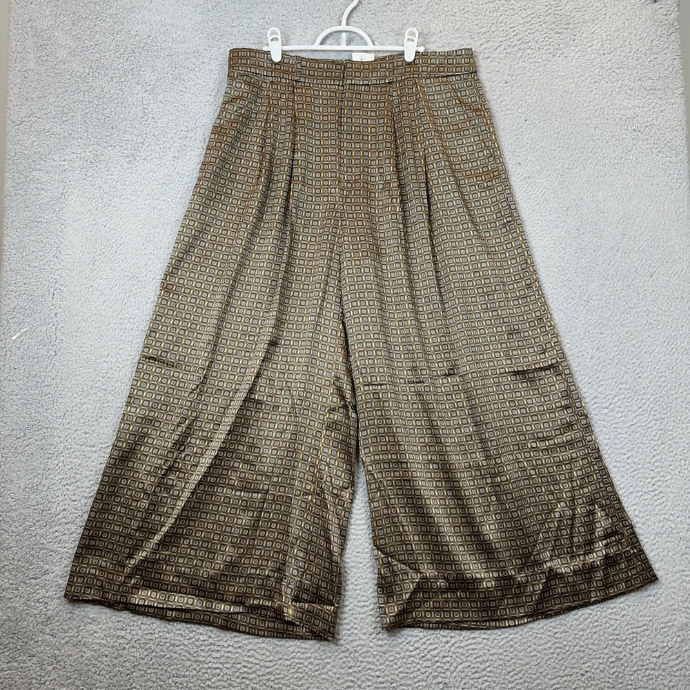 NEW Banana Republic Silk Pants Womens 14 Wide Leg Gold Geometric Luxury Career